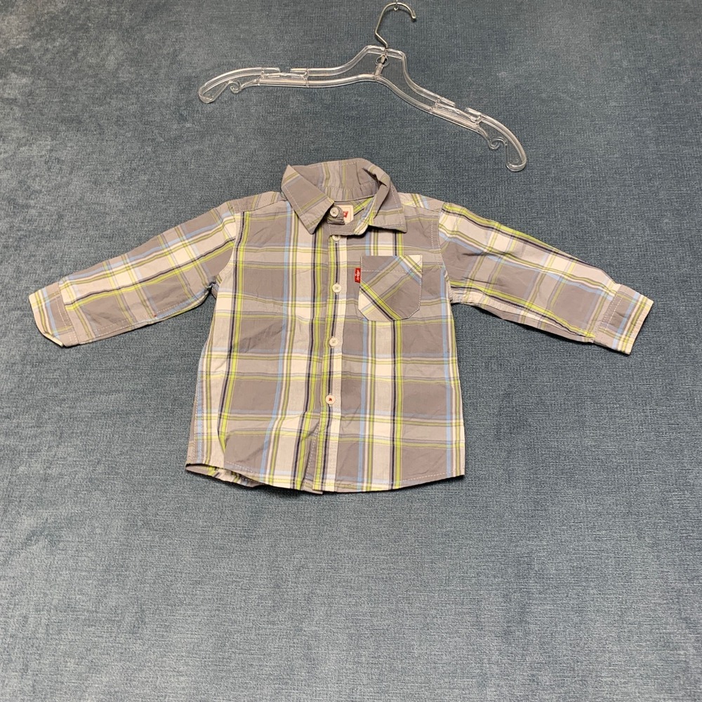 Levi's Shirt Baby Boys 12M Gray Plaid Long Sleeve Pocket Classic Button Up